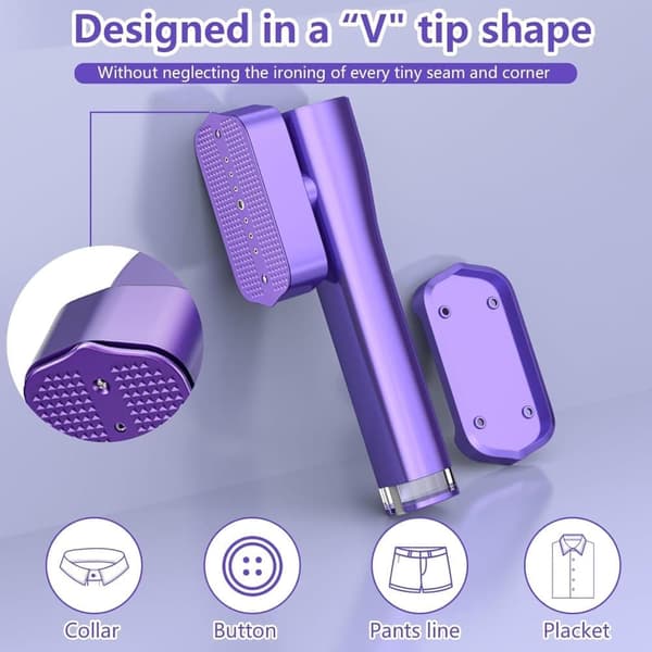 LCD-skärm Touchknapp Resa klädångstrykjärn, 2-i-1 - 1200W, Lila