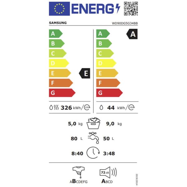 Washer - Dryer Samsung WD90DG5G34BBEC 1400 rpm 9kg / 6kg