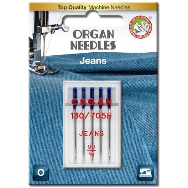 Symaskinsnålar för orgel, denim/jeans, storlek 90/14, paket med 5 nålar