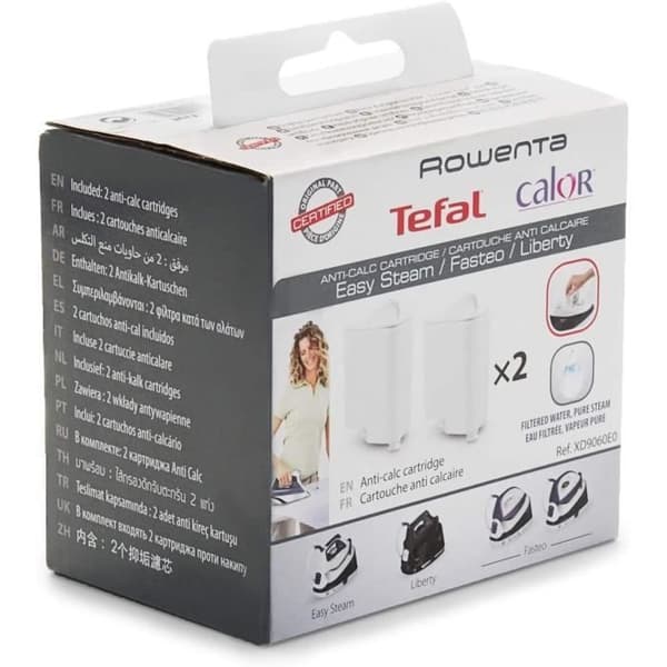Set med 2 anti-kalkpatroner för Easy Steam, Liberty, Fasteo Tefal - Calor - Rowenta ånggeneratorer