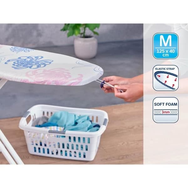 Leifheit Cotton Classic M strykbrädeöverdrag, bomullsvadderat strykbrädeöverdrag, överdrag 125 x 40 cm