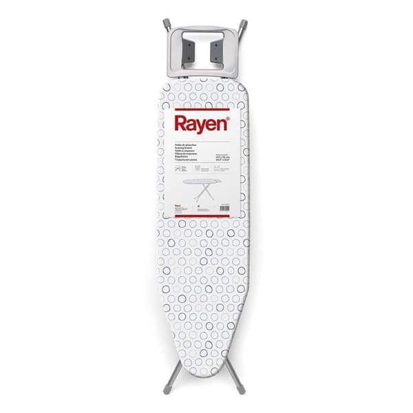 Rayen 6133.01 Strykjärnsbord, rostfritt stål, grå struktur och överdrag med vita cirklar, 113 x 34 x 5,5 cm - 6133.01