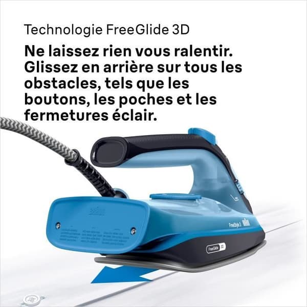 Braun FI3194 BK Freestyle 3 - Steam Iron - Power 2400 W - Constant Steam 45 g/min Pressing 200g/min - Superceramic Sole