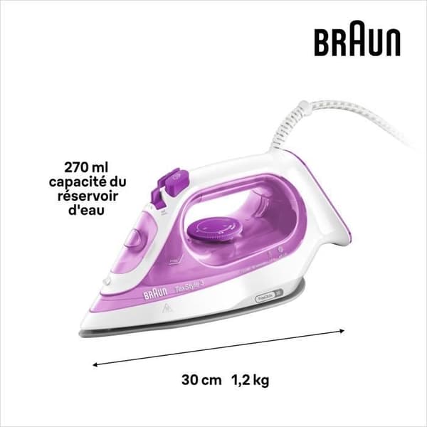 Steam Iron FI3124 PU - Power 2400 W - Supercramic Sole - 270 ml vattentank - Självklädning