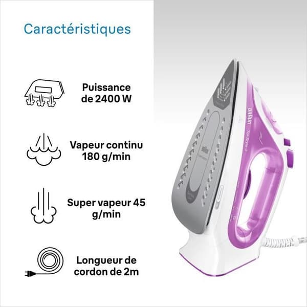 Steam Iron FI3124 PU - Power 2400 W - Supercramic Sole - 270 ml vattentank - Självklädning