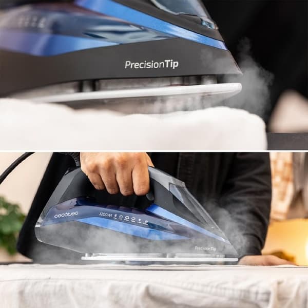 Cecotec Steam iron with 3200 W pump, double steam output, 285 g/min steam stroke and ultra-slippery anodised soleplate for maximum durability.