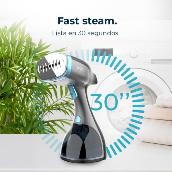 Cecotec Garment steamer with 1800 W, ceramic soleplate and display with two steam levels.