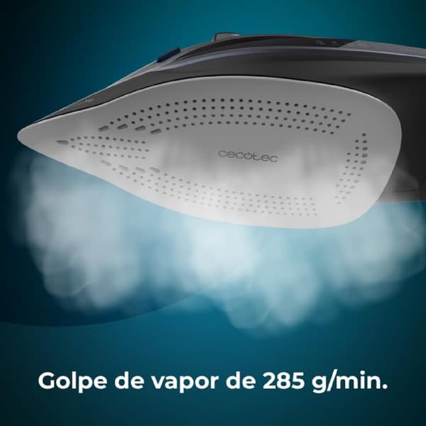 Cecotec Steam iron with 3200 W pump, 285 g/min steam stroke and ultra-slippery anodised soleplate for maximum durability.
