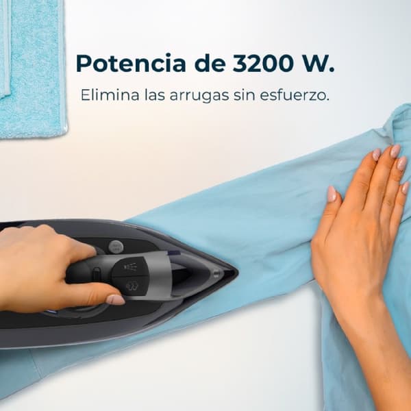 Cecotec Steam iron with 3200 Wa pump, 285 g/min steam stroke, anodised soleplate and LCD display.