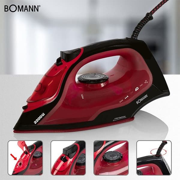 Ångstrykjärn med 7 funktioner 2200W Bomann DB 6035 CB Svart/Röd