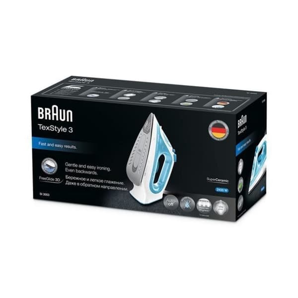 Braun TexStyle 3 SI 3053 ångstrykjärn - Keramisk stryksulan - 2400 W - Blå