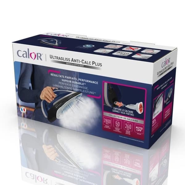 CALOR Ultragliss Anti-Calc +, Strykjärn, Ånga 50g/min, Pressning 260g/min, Kalkuppsamlare, Tillverkad i Frankrike FV6846C0
