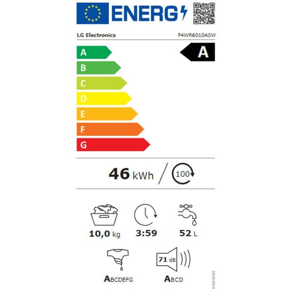 Pesukone LG F4WR6010A0W 60 cm 1400 rpm 10 kg