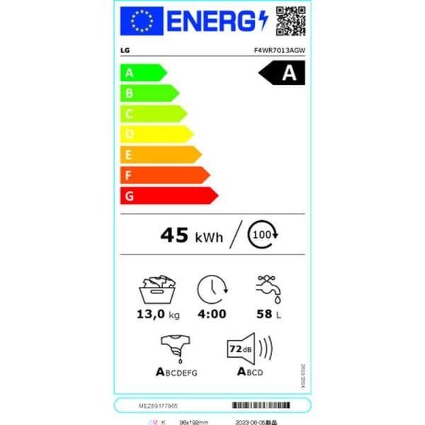 Pesukone LG F4WR7013AGW 60 cm 1400 rpm 13 kg