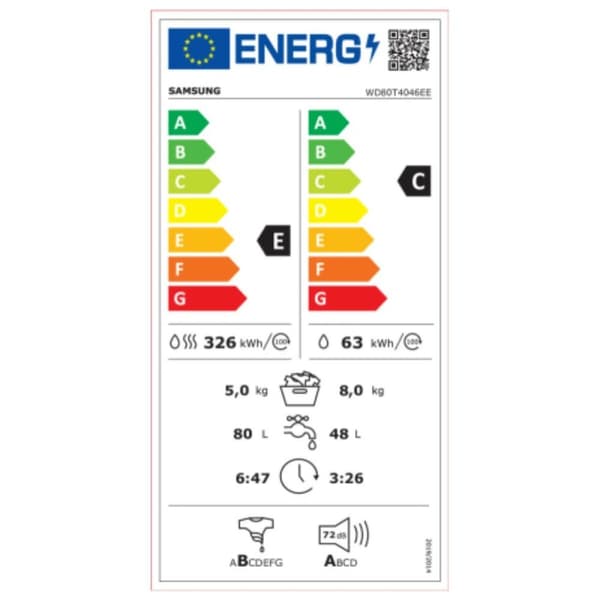 Washer - Dryer Samsung WD80T4046EE 8kg / 5kg Hvid 1400 rpm