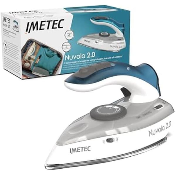 Imetec Nuvola 2.0 Resestrykjärn - 1000 Watt Ångstrykjärn - Rostfritt stålsula - Resesats medföljer - Handtag