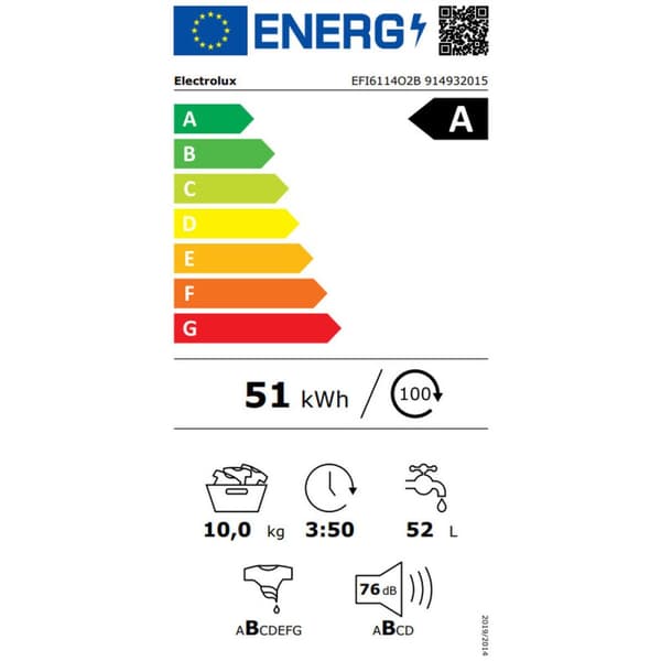 Tvättmaskin Electrolux EFI6114O2B 10 kg 1400 rpm