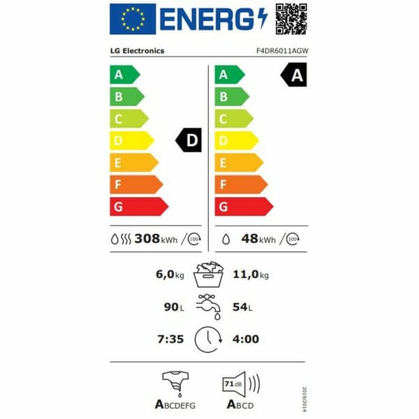 Smart Vaskemaskine-Tørretumbler LG F4DR6011AGW 11 kg/6 kg 1400 rpm