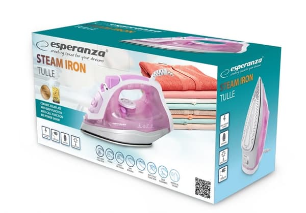 Esperanza EHI004 silitysrauta Kuiva- ja höyrysilitysrauta Keraaminen pohja 2400 W Violetti, Valkoinen