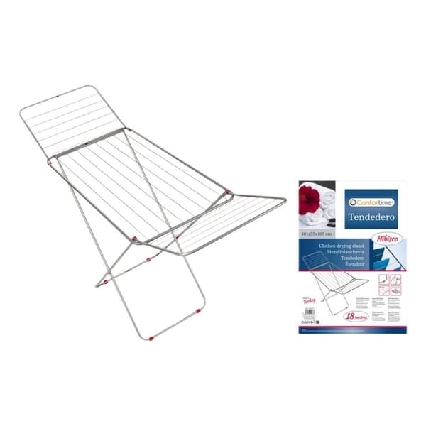 Sammenslåbar tørkesnor 18 m Confortime Hibisco Sølv Metall 180 x 55 x 109 cm (6 enheter)