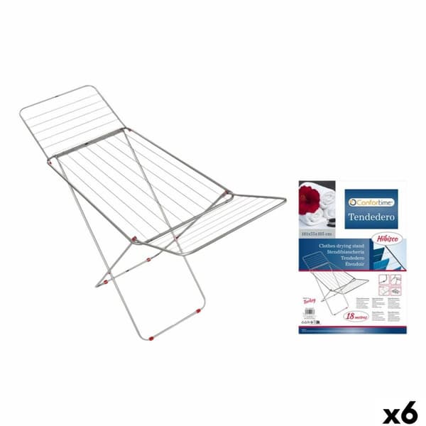 Sammenslåbar tørkesnor 18 m Confortime Hibisco Sølv Metall 180 x 55 x 109 cm (6 enheter)