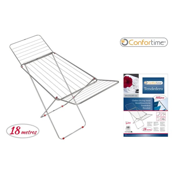 Taitettava kuivausteline 18 m Confortime Hibisco Hopeinen Metalli 180 x 55 x 109 cm (6 osaa)