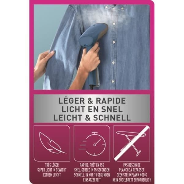 CALOR Access Steam First Garment Steamer, värms upp på 15 sek, kontinuerlig ånga 20 g/min, rengöringsmedel, 70 ml tank, DT6150C0