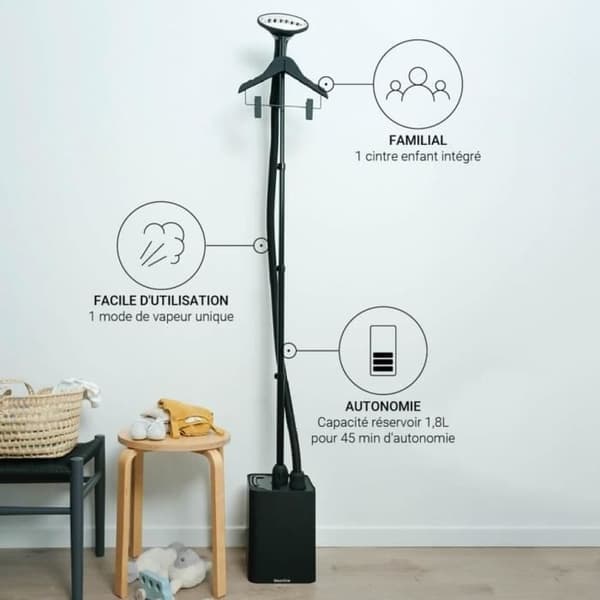 Steamone EUKID190B vertikal ångbåt - Svart - 1900w - 40g/min - 1,8 l