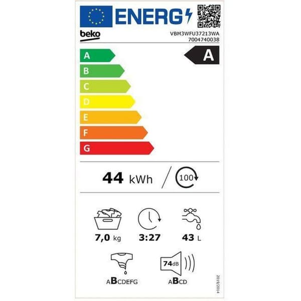 Tvättmaskin BEKO VBM3WFU37213WA 1200 rpm 7 kg Vit