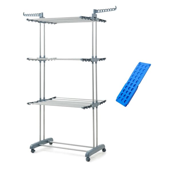 Pack Vertikalt hopfällbart torkställ med hjul och Klädvikare InnovaGoods