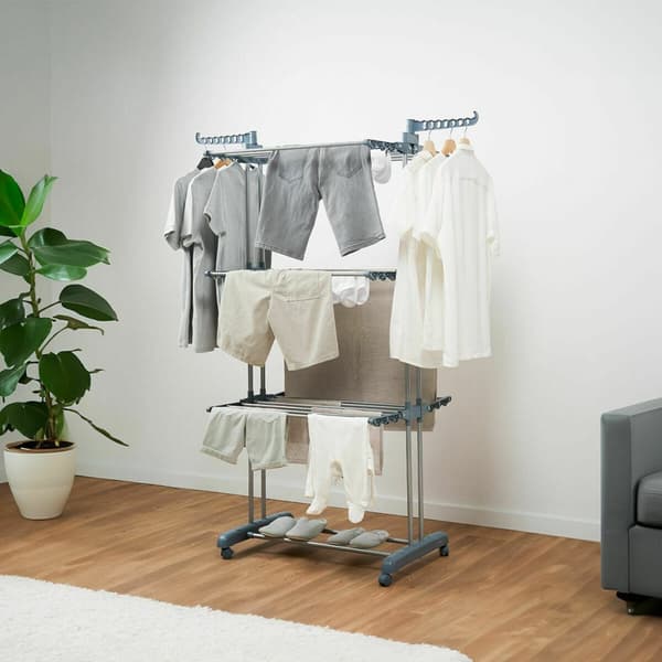 Pack Foldbart lodret tørrestativ med hjul og Tøjfolder InnovaGoods