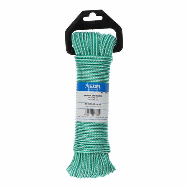 Snørebånd, ledning EDM 87912 Hvid Grøn polypropylen 4,5 mm x 25 m Fletning