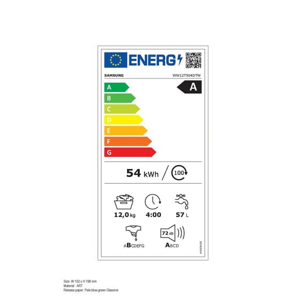 Tvättmaskin Samsung WW12T504DTW 60 cm 1400 rpm 12 kg