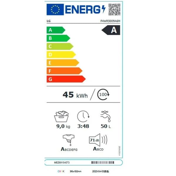Tvättmaskin LG F4WR5009A6M 60 cm 1400 rpm 9 kg