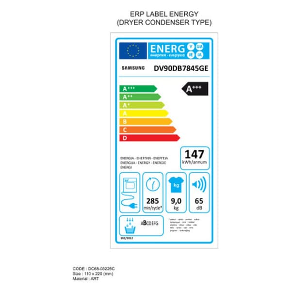 Kondensator tørretumbler Samsung DV90DB7845GEU3 9K Hvid 9 kg