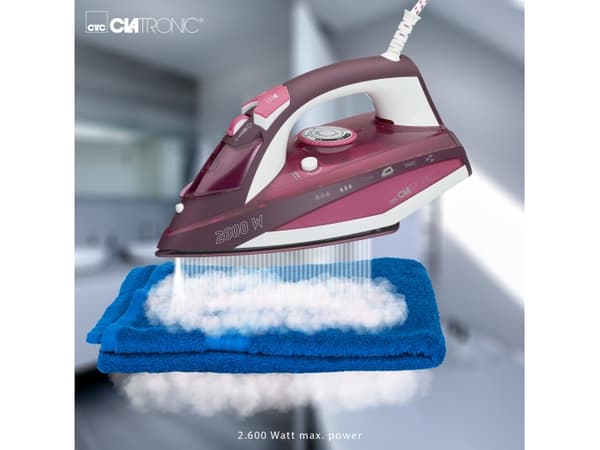 Clatronic DB 3705, Dampstrykejern, Keramisk strykesåle, Rosa, 0,38 l, Avtagbar, 2600 W