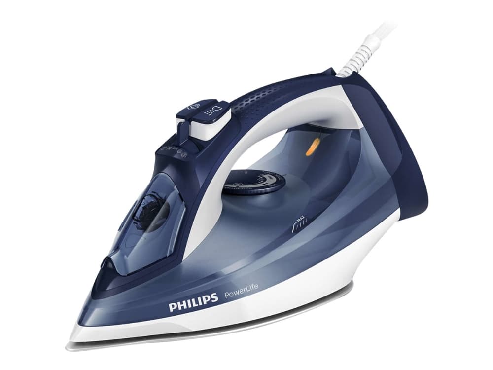 Philips PowerLife 2 400 W, 40 g/min konstant ånga ångstrykjärn, Ångstrykjärn, SteamGlide stryksula, 150 g/min, Blå, Vit, 40 g/min, 0,32 l