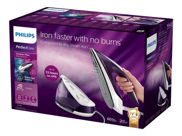 Philips PerfectCare Compact Plus GC7933 - Dampstrykejern med automatisk slukking - såleplate: SteamGlide Plus - 2400 W - magisk purpur