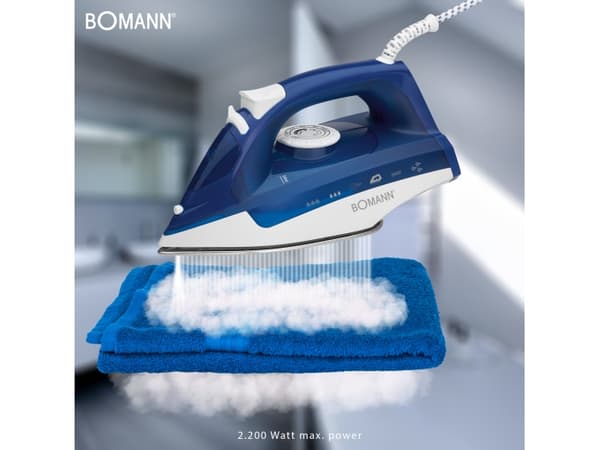 Bomann 660041, Tørr & dampstrykejern, Blå, Hvit, 2200 W, 220-240 V, 50 - 60 Hz