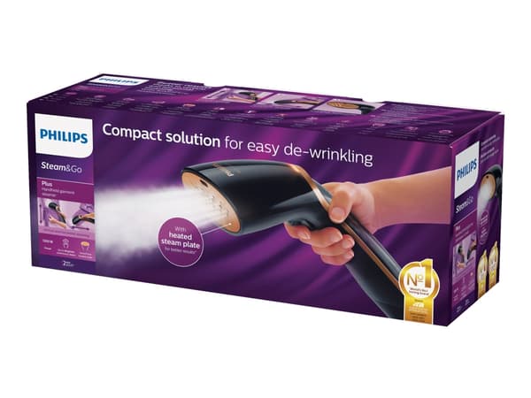 Philips Steam&Go 1 300 W, jopa 24 g/min Kannettava vaatehöyrystin, Kannettava vaatehöyrystin, 0,07 L, 1 min, Musta, Ruskea, 24 g/min, 2,5 m