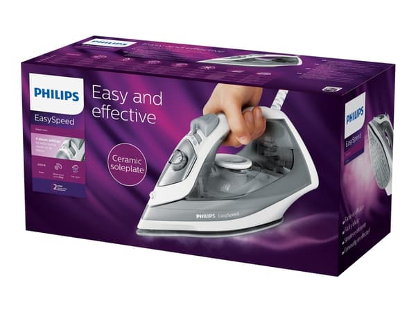 Philips EasySpeed Höyrysuihkaus jopa 100 g Höyrysilitysrauta, 100 g/min, Keraaminen pohjalevy, 0,22 L, 25 g/min, Harmaa, 180°