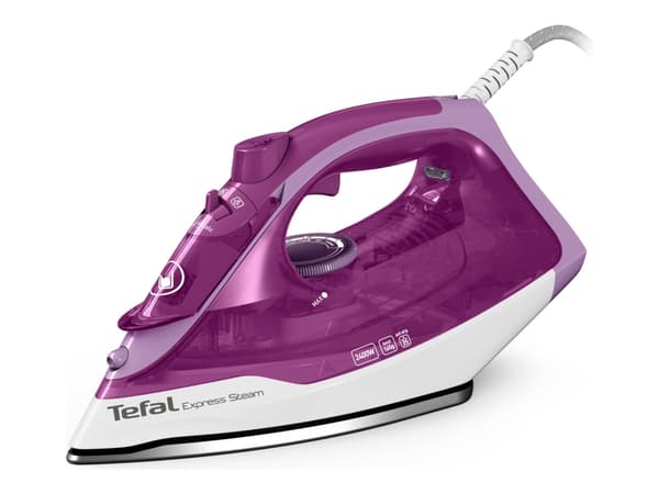 Tefal FV2836, Kuiva- & höyrysilitysrauta, Keraaminen pohjalevy, 1,9 m, 165 g/min, Purppura, Valkoinen, 35 g/min