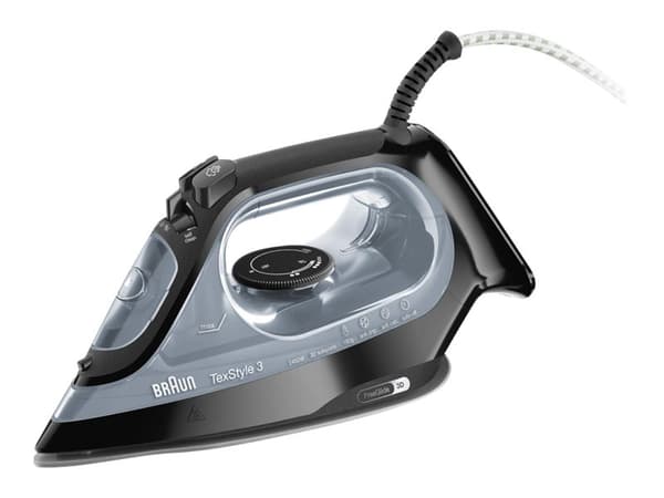 Braun TexStyle 3 SI 3055 BK - Dampstrykejern med automatisk slukking - såleplate: FreeGlide 3D SuperCeramic - 2400 W - svart