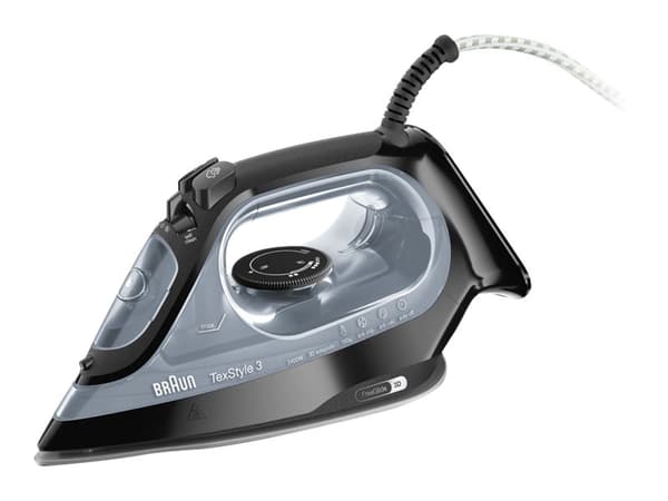 Braun TexStyle 3 SI 3055 BK - Dampstrykejern med automatisk slukking - såleplate: FreeGlide 3D SuperCeramic - 2400 W - svart