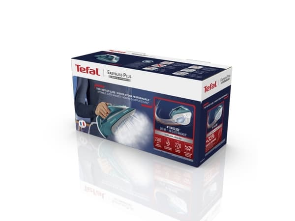 Tefal EasyGliss Plus FV5737, Kuiva- & höyrysilitysrauta, Durilium-pohjalevy, 2 m, 220 g/min, Turkoosi, Valkoinen, 45 g/min