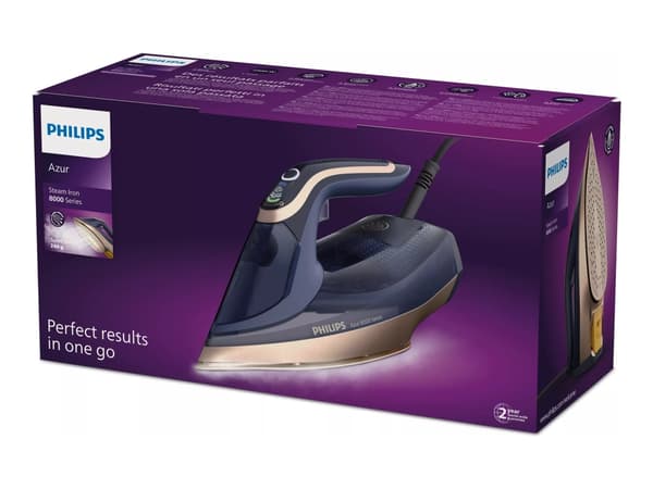 Philips Azur 8000 Series DST8050 - Dampstrykejern med automatisk slukking - såleplate: SteamGlide Elite - 3000 W - mørk blå