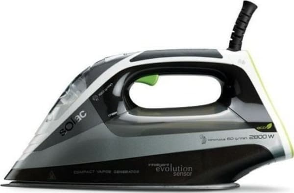 Solac CVG9512, Höyrysilitysrauta, Keraaminen pohjalevy, 190 g/min, Musta, Harmaa, 2800 W