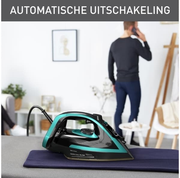 Tefal Puregliss FV8066, Tørr & dampstrykejern, Durilium AirGlide Autoclean soleplate, 2 m, 280 g/min, Sort, Blå, 50 g/min