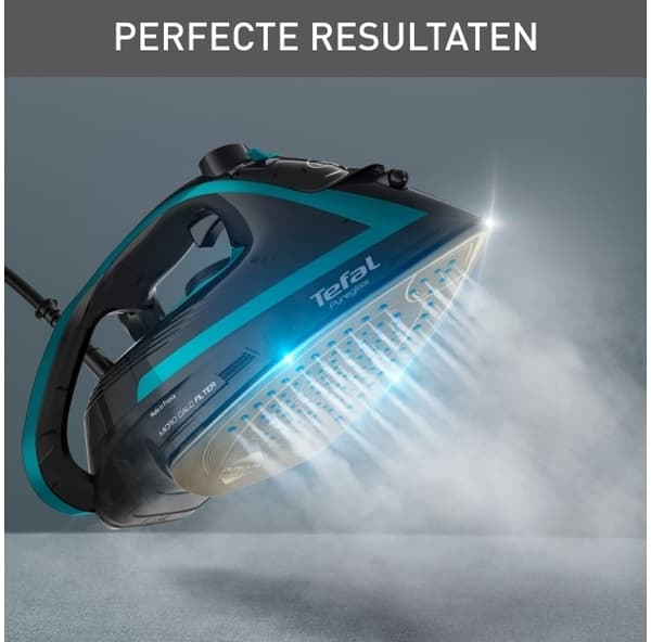 Tefal Puregliss FV8066, Tørr & dampstrykejern, Durilium AirGlide Autoclean soleplate, 2 m, 280 g/min, Sort, Blå, 50 g/min