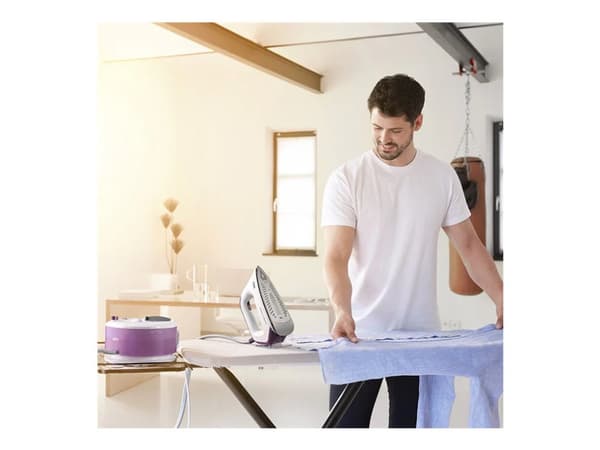 Braun CareStyle Compact IS 2144 - Strykjärn med separat ånggenerator med automatisk avstängning - sula EloxalPlus FreeGlide 3D - 2400 W - vit/lila